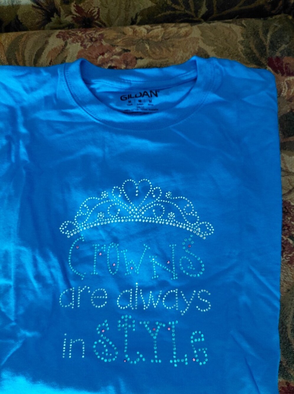 Gildan Girls' Bright Blue "Sapphire Princess" Rhinestone Tee